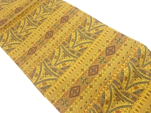 JAPANESE KIMONO / NAGOYA OBI / SILK / WOVEN STRIPE & ABSTRACT FLORAL ARABESQUE